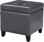 Adeco Bonded Leather Square Tufted Cubic Cube Storage Footstool, by Adeco