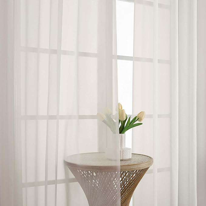 Chyhomenyc Ivory Sheer Curtains 84 Inches Long 2 Panels, Light Filtering Ivory - Image 6