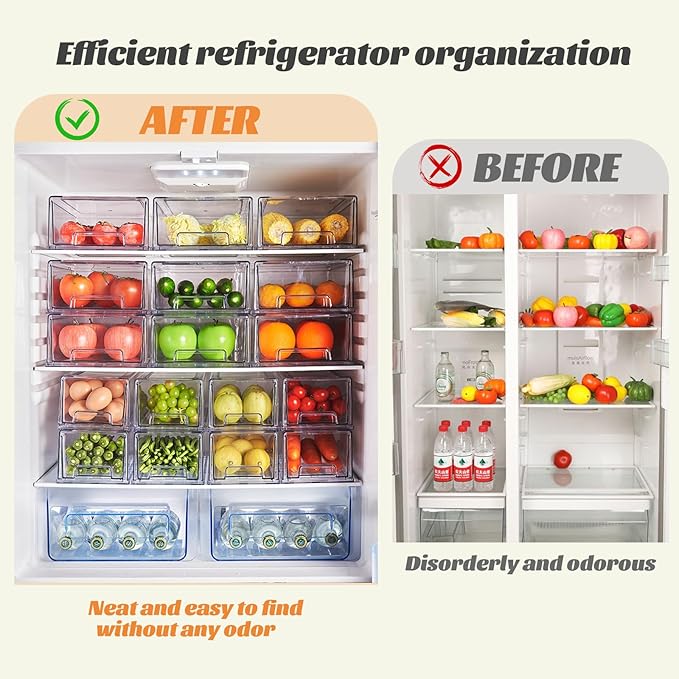 PeJeyiee 6 Pack Clear Stackable Refrigerator Organizers and Storage Drawers - Image 3