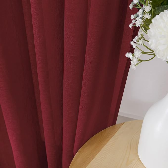 Tollpiz Sheer Curtain Linen Textured Bedroom Curtains Sheer Light Filtering Rod - Image 3
