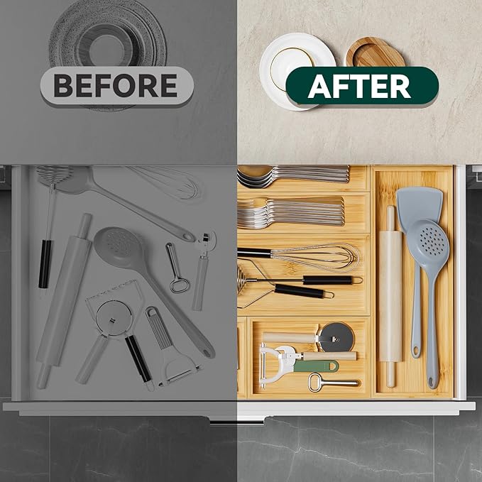 Bamboo Drawer Organizer, Small Silverware Organizer - Image 6