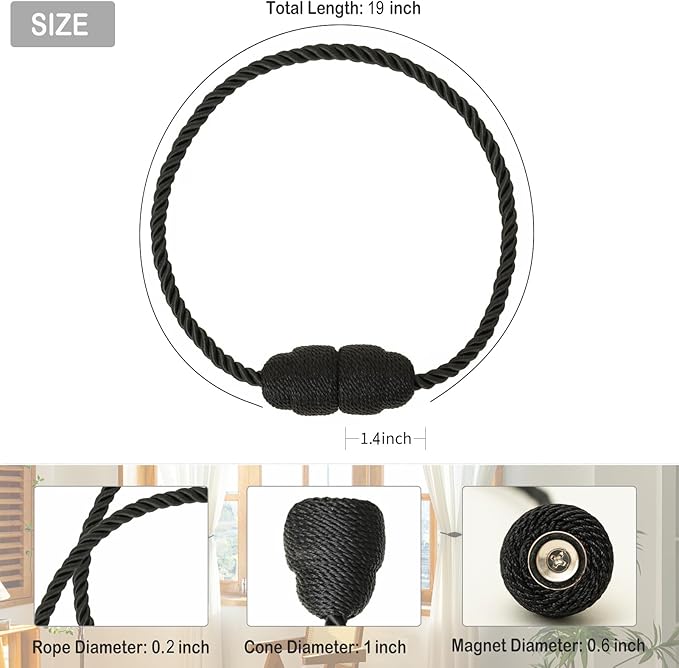 Magnetic Curtain Tiebacks Rope Curtain Tie Backs - Image 2