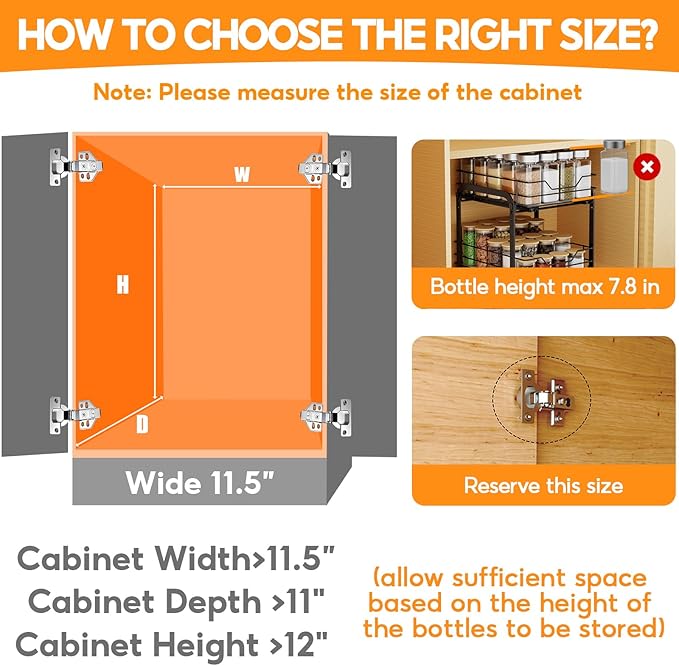 Spice Rack Organizer for Cabinet, 2 Tier Pull Out Spice Rack – Heavy Duty Metal - Image 6