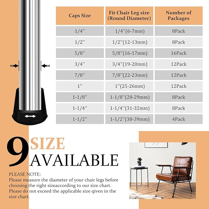 7/8" Round Rubber Chair Leg Tips Caps, Chair Leg Floor Protectors Furniture - Image 6