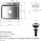 21.6x17.7 inch Drop in Kitchen Sink, Handmade 304 Stainless Steel Sink - Image 4