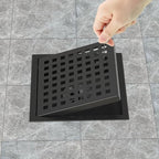6 Inch Shower Drain Matte Black, Square Bathroom Floor Drain, Stainless Steel - Image 5