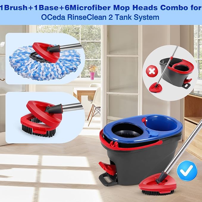 Mop Replacement Heads 6 Pcs & 1 Scrub Brush & 1 Base Combo, Spin Mop - Image 2