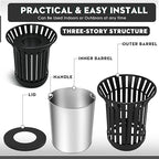 17Gallon Round Large Outdoor Trash Can, Heavy Duty Metal Slatted Garbage Can - Image 6