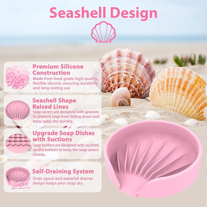 Self Draining Soap Dish, Silicone Suction Cup Soap Holder Tray Savers Container - Image 5