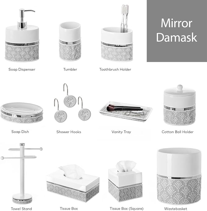Creative Scents Mirror Damask Grey and White Soap Dispenser, Decorative Hand - Image 6