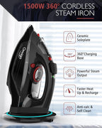 Cordless Iron for Clothes, 1500W Steam Iron Rapid Heating, Non-Stick Ceramic - Image 2