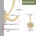 Gold Coat Hooks for Wall, 2 Pack Heavy Duty Towel Robe Hooks, Hats Hooks for - Image 6
