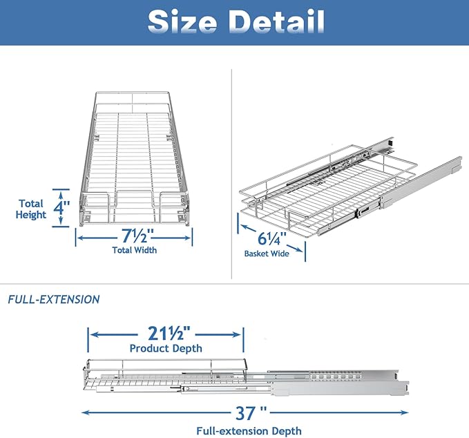 ROOMTEC Pull Out Cabinet Organizer, Cabinet Pull Out Shelves 7½" W x 21½" D - Image 3
