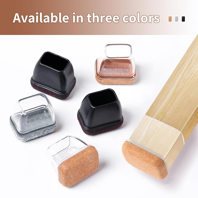 Ezprotekt 24 Pcs Rectangle Black Silicone Chair Leg Floor Protectors Caps - Image 7
