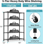 5-Shelf Storage Shelves, Wire Shelving Heavy Duty Metal Storage Shelving Unit - Image 3