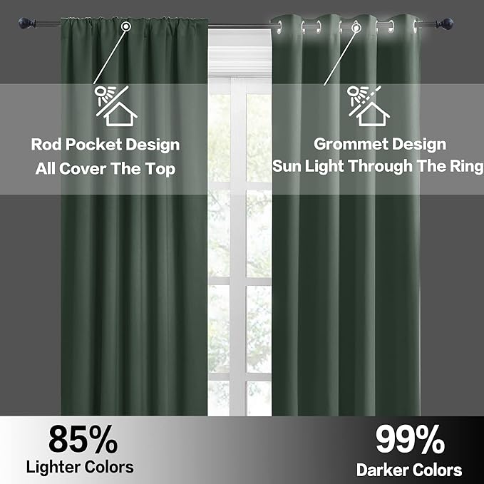 RYB HOME 54 inch Curtains for Living Room, Rod Pocket Thermal Insulated Small - Image 5