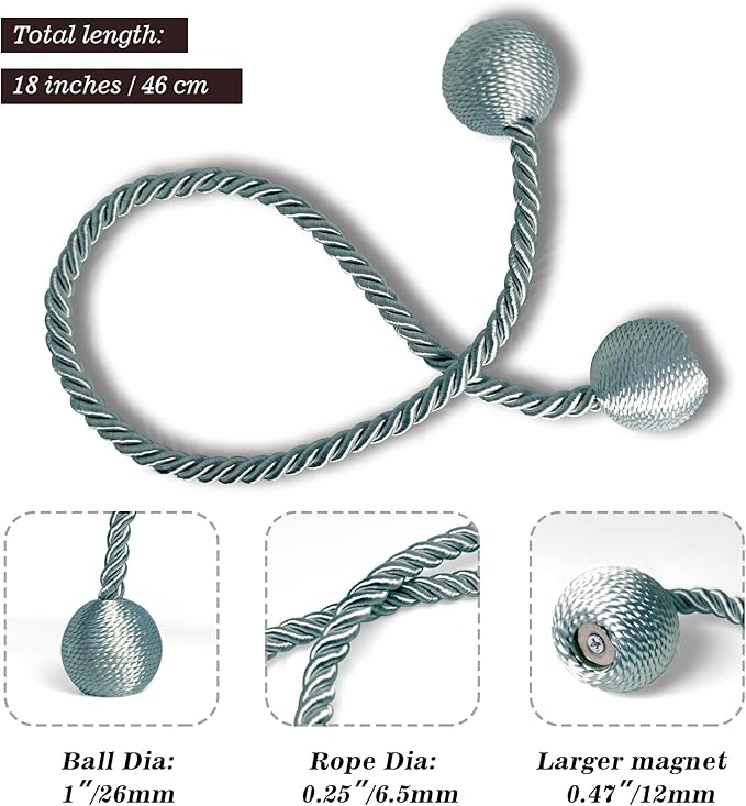Hion Magnetic Curtain Tiebacks Gray Blue 6 Pack, Curtain Tiebacks Buckles - Image 2
