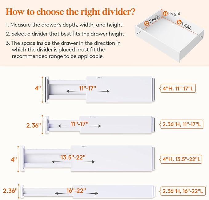 Lifewit 20 Pack Drawer Dividers 4" High, 11-17" Adjustable Dresser Drawer - Image 3