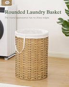 Laundry Basket Round Rattan Laundry Hamper 29.1 Gal Handwoven Large Wicker - Image 2