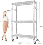 Heavy Duty Rolling Garment Rack 3 Tiers Adjustable Wire Shelving Clothes Rack - Image 2