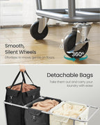 SONGMICS Laundry Basket with Wheels, 76.6 Gallons, 3-Section Rolling Laundry - Image 5