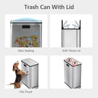 2 x 7.4 Gal Slim Trash Can, Stainless Steel Dual Compartment Step-On Recycling - Image 4