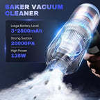 Saker Car Vacuum Portable Cordless 20000Pa Suction Power 4 in 1 Handheld Vacuum - Image 2