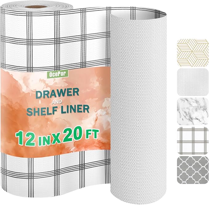 OcePor Non-Adhesive Drawer and Shelf Liner 12IN x 20FT，Non Slip Cabinet and by OcePor