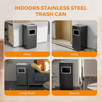 BEAMNOVA Trash Can Indoor Outdoor Black Stainless Steel Commercial Garbage Can - Image 6