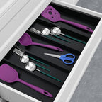 Utoplike Bamboo Drawer Organizer Kitchen Utensils, Adjustable Black Silverware - Image 6