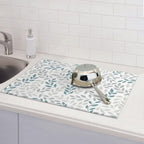 Grey And Blue Leaves Branches Microfiber Absorbent Reversible Dish Drying Mat - Image 7