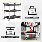 Plastic Utility Cart with Anti-Tangle Wheels, Solid Armrests, 350 Lbs Heavy - Image 2