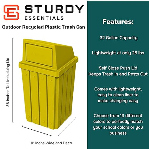 32 Gallon Square Slatted 100% Recycled Plastic Heavy-Duty Commercial Outdoor or - Image 2