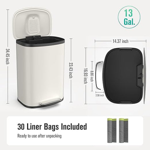 13 Gallon Stainless Steel Foot Pedal Large Trash Can - Image 2