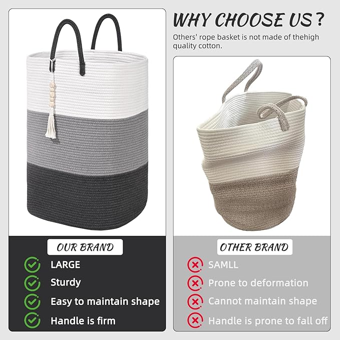 Woven Laundry Basket for Clothes, 65 L Large Rectangle Laundry Hampers - Image 5