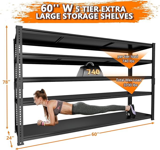 Storage Shelves Heavy Duty 4 PCS, 5-tier Adjustable Metal Industrial Utility - Image 3