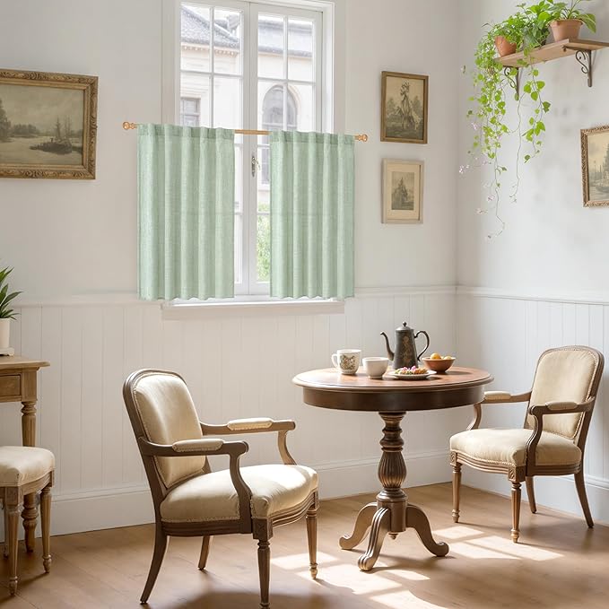YoungsTex Sage Green Linen Semi Sheer Curtains 40 Inch Length - Image 2