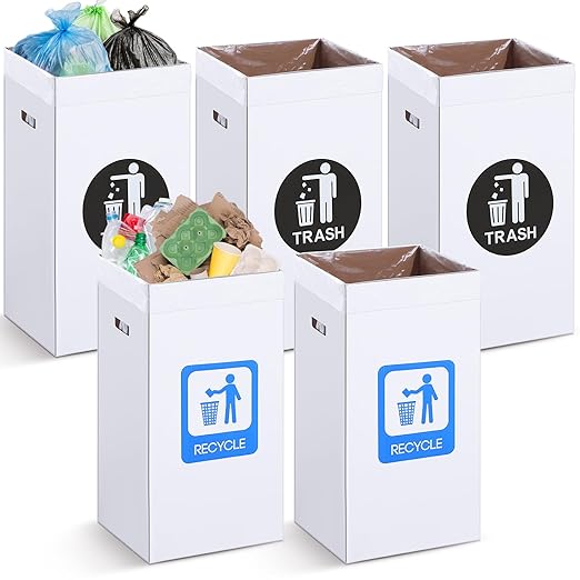 Tioncy 5 Pcs 30 Gallon Corrugated Cardboard Trash Cans Recycling Bins by Tioncy