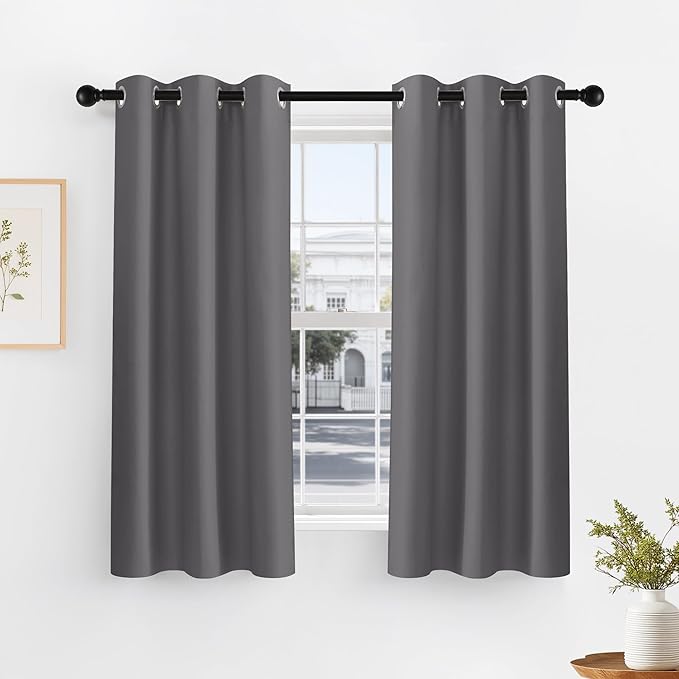 PONY DANCE Grey Kitchen Curtains 40 inch Length -Blackout Camper Curtains by PONYDANCE