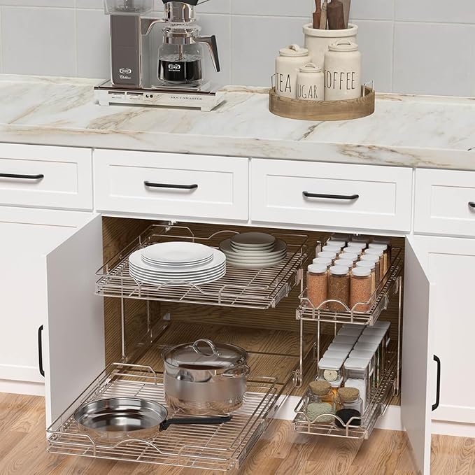 OCG 2 Tier Pull Out Cabinet Organizer, Pull Out Drawers - Image 6