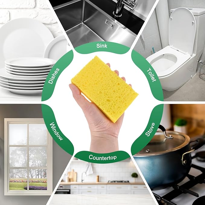 1-Set Kitchen Sponges, Condense Eco Cellulose Non-Scratch Scrub Heavy Sponge - Image 6