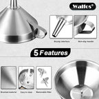 Stainless Steel Funnel, Walfos 3 Different Sizes of Kitchen funnels - Image 6