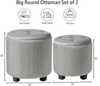 Big Round Ottoman with Storage Set of 2, Upholstered Velvet Vanity Stool - Image 3