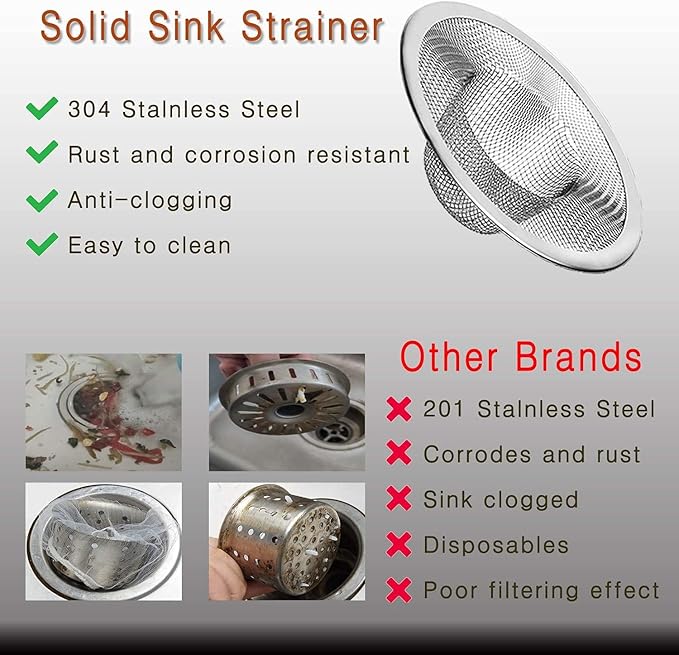 Heavy Duty Stainless Steel Slop Basket Filter Trap Mesh Metal Sink Strainer - Image 3