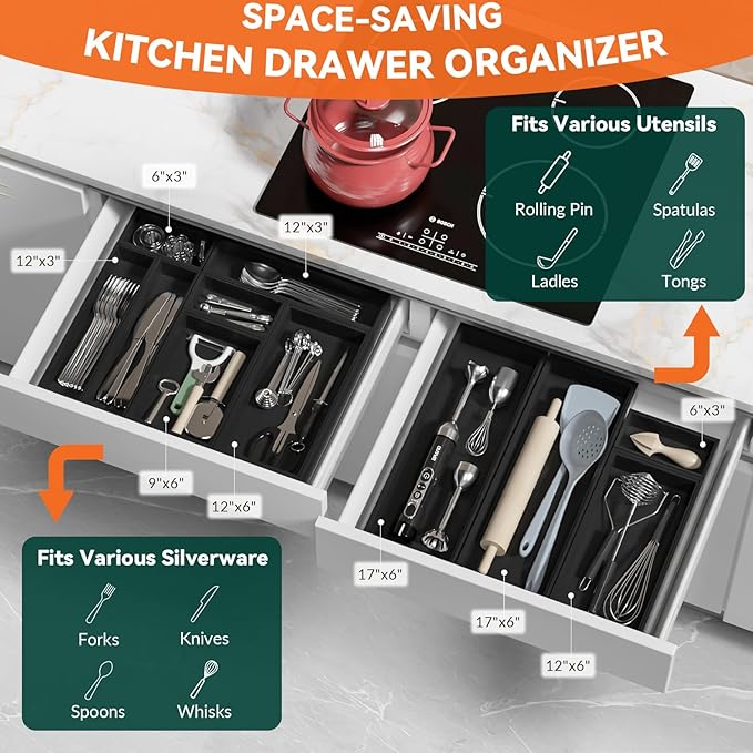 Bamboo Drawer Organizer, Narrow Silverware Organizer - Image 3