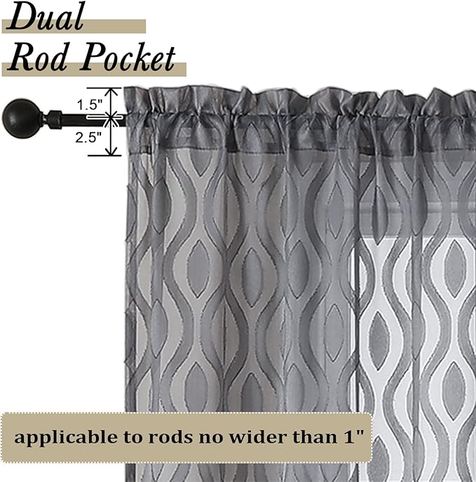 Aiyufeng Sheer Grey Curtains 54 Inch Length 2 Panels, Soft Lightweight Clip - Image 4