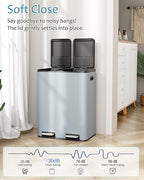 16 Gal Dual Trash Can, Stainless Steel Kitchen Garbage Bin, Recycle Dustbin - Image 3