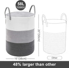 YOUDENOVA Woven Rope Laundry Hamper Basket, 58L Tall Luandry Basket, Baby - Image 3