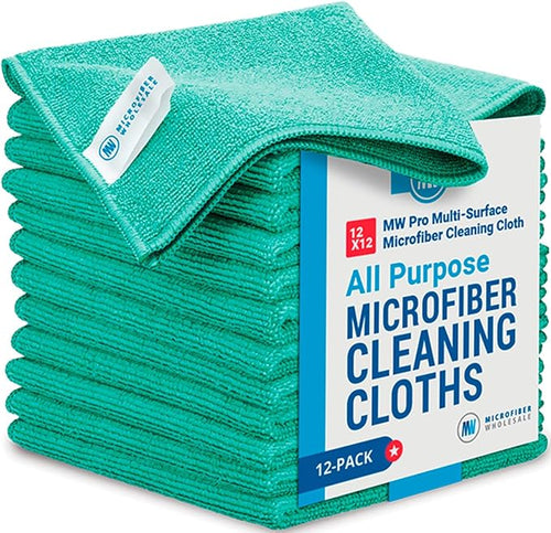 12" x 12" MW Pro Multi-Surface Microfiber Cleaning Cloths | Green by MicrofiberWholesale