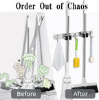 2 Racks and 3 Hooks Broom and Mop Holder Wall Mounted Garage Organizer Storage - Image 5